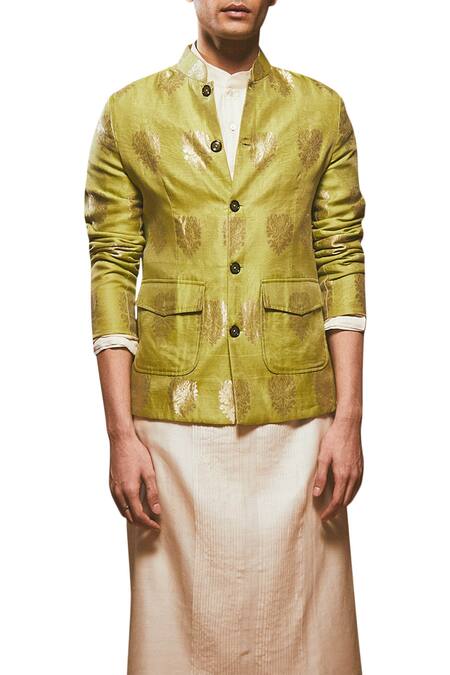 Shop_Rar Studio_Off White Chanderi Jacket With Kurta_Online_at_Aza_Fashions