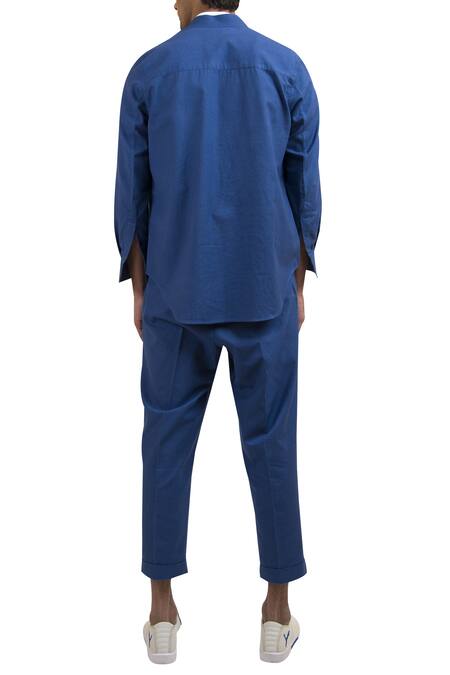 Shop_Vaibhav Singh_Blue Cotton Trouser Pant_at_Aza_Fashions