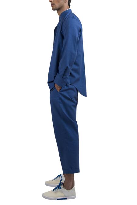 Vaibhav Singh_Blue Cotton Trouser Pant_Online_at_Aza_Fashions