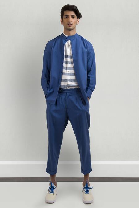 Buy_Vaibhav Singh_Blue Cotton Trouser Pant_Online_at_Aza_Fashions