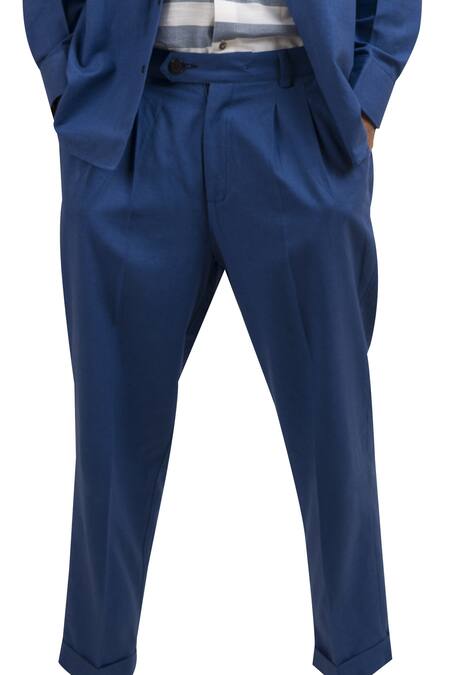 Shop_Vaibhav Singh_Blue Cotton Trouser Pant_Online_at_Aza_Fashions