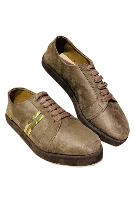 Artimen_Beige Suede Lace Up Sneakers_Online_at_Aza_Fashions