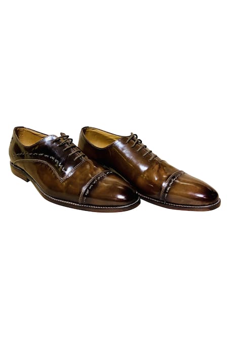 Artimen_Brown Leather Lace Up Oxfords _Online_at_Aza_Fashions