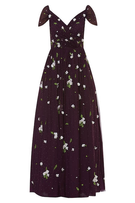 Buy_Huemn_Purple Soft Net V Neck Embroidered Maxi Dress_Online_at_Aza_Fashions