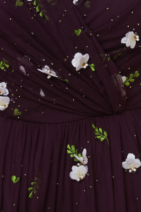 Shop_Huemn_Purple Soft Net V Neck Embroidered Maxi Dress_Online_at_Aza_Fashions