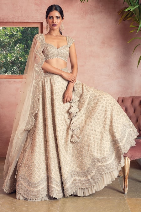 Anushree Reddy Off White Organza Embroidered Lehenga Set