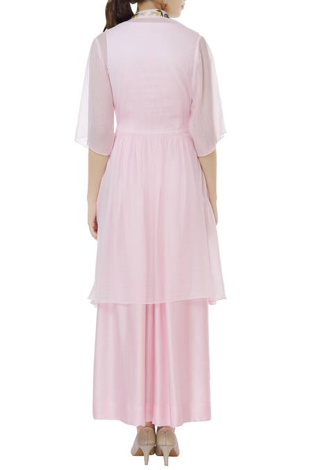 Shop_Desert Shine By Sulochana Jangir_Pink Modal Satin Dress U Neckline Embroidered Jacket With _at_Aza_Fashions