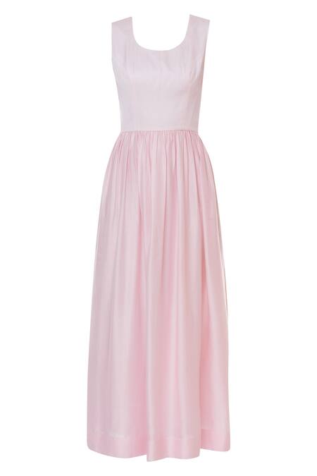 Buy_Desert Shine By Sulochana Jangir_Pink Modal Satin Dress U Neckline Embroidered Jacket With _Online_at_Aza_Fashions