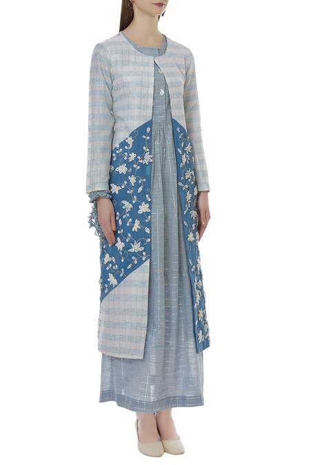 Buy_Aalyxir_Blue Chanderi Hand Embroidered Jacket_Online_at_Aza_Fashions