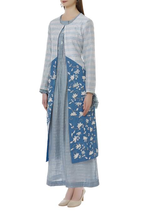 Shop_Aalyxir_Blue Chanderi Hand Embroidered Jacket_Online_at_Aza_Fashions