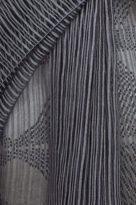 Shop_Urvashi Kaur_Black Organic Cotton Shibori Dye Saree _Online_at_Aza_Fashions