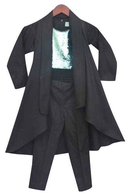 Fayon Kids Black Blouse Sequin Embroidery Top With Pant And Shrug