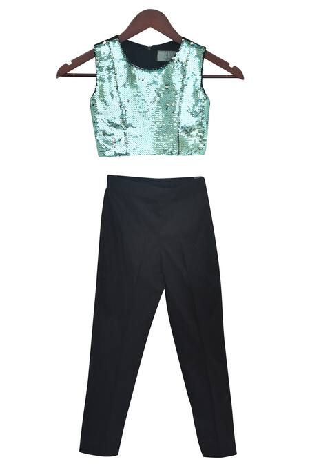 Fayon Kids_Black Blouse Sequin Embroidery Top With Pant And Shrug _Online_at_Aza_Fashions