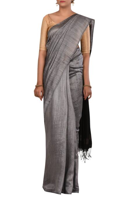 Adara Khan_Grey Pure Matka Silk Saree With Running Blouse_Online_at_Aza_Fashions