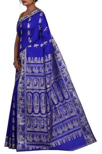 Adara Khan_Blue Pure Silk Baluchari Saree With Running Blouse_Online_at_Aza_Fashions