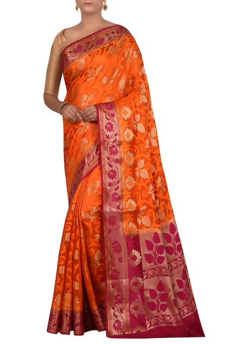 Nazaakat by Samara Singh Orange Banarasi Silk Pure Saree