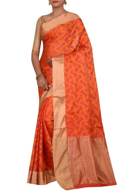 Nazaakat by Samara Singh Orange Banarasi Tussar Silk Pure Saree