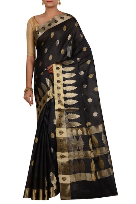 Nazaakat by Samara Singh Black Banarasi Tussar Silk Pure Saree