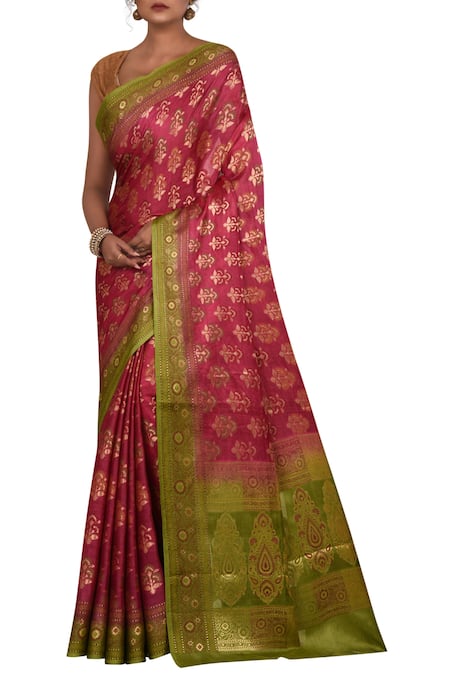 Samyukta Singhania Pink Pure Banarasi Tussar Silk Saree 