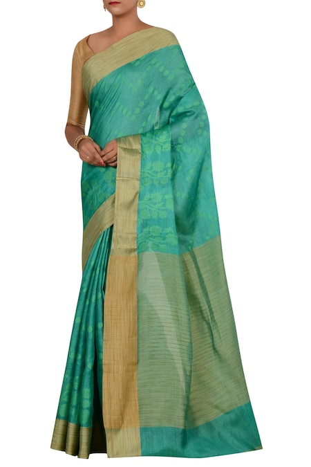 Nazaakat by Samara Singh Green Banarasi Tussar Silk Pure Saree