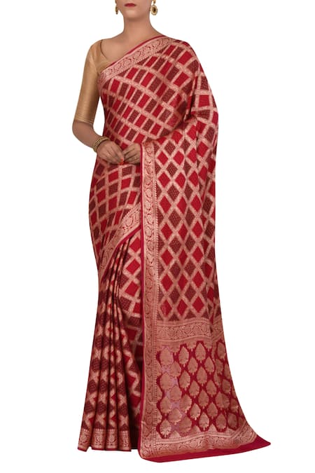 Nazaakat by Samara Singh Red Banarasi Cotton Georgette Silk Pure Saree