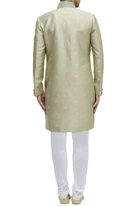 Shop Vanshik Green Brocade Sherwani Set at Aza Fashions Shop_Vanshik_Green Brocade Sherwani Set _at_Aza_Fashions