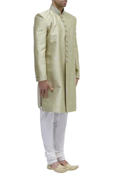 Vanshik Green Brocade Sherwani Set Online at Aza Fashions Vanshik_Green Brocade Sherwani Set _Online_at_Aza_Fashions