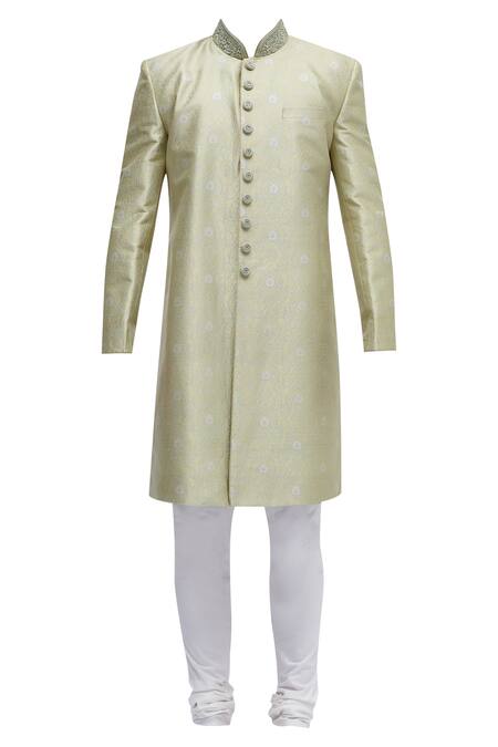 Buy Vanshik Green Brocade Sherwani Set Online at Aza Fashions Buy_Vanshik_Green Brocade Sherwani Set _Online_at_Aza_Fashions