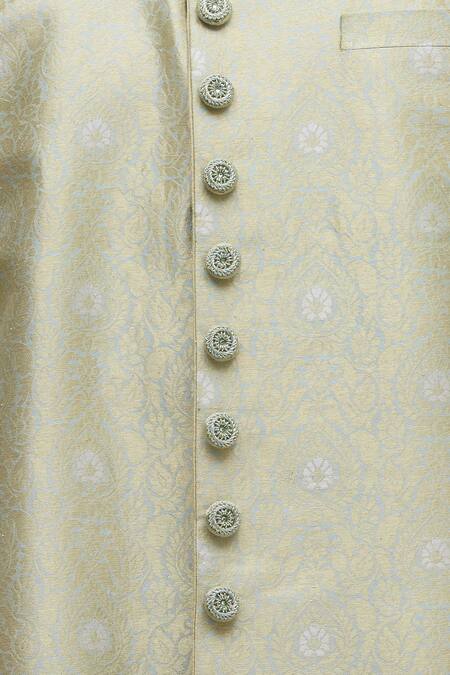 Vanshik Green Brocade Sherwani Set at Aza Fashions Vanshik_Green Brocade Sherwani Set _at_Aza_Fashions