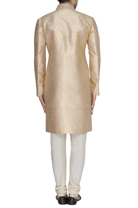Shop Vanshik Peach Brocade Sherwani Set at Aza Fashions Shop_Vanshik_Peach Brocade Sherwani Set _at_Aza_Fashions