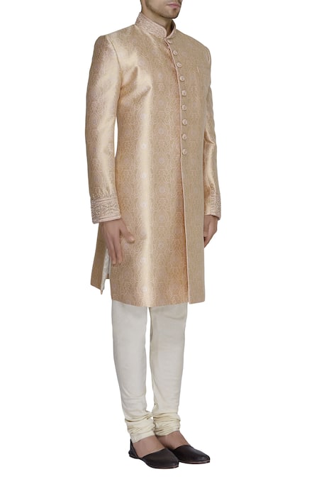 Vanshik Peach Brocade Sherwani Set Online at Aza Fashions Vanshik_Peach Brocade Sherwani Set _Online_at_Aza_Fashions