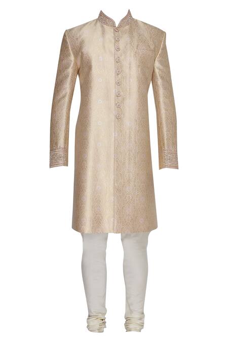 Buy Vanshik Peach Brocade Sherwani Set Online at Aza Fashions Buy_Vanshik_Peach Brocade Sherwani Set _Online_at_Aza_Fashions