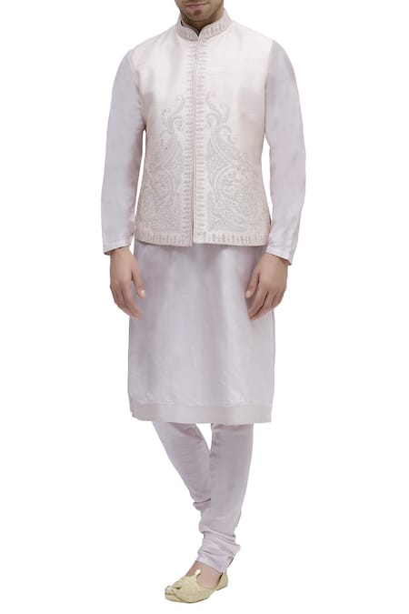 Vanshik Raw Silk Embroidered Bundi Kurta Set 