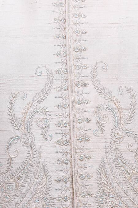 Vanshik_Peach Raw Silk Embroidered Bundi Kurta Set _at_Aza_Fashions