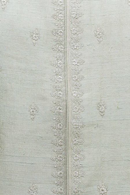 Vanshik_Green Matka Silk Embroidered Nehru Jacket And Kurta Set _at_Aza_Fashions