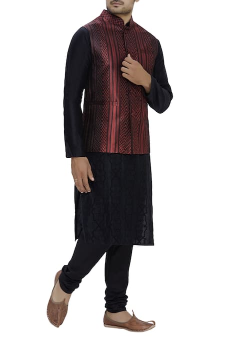 Ekam By Manish Red Silk Shibori Bundi Jacket 