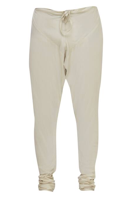 Shop_Ekam By Manish_Beige Cotton Silk Thread Embroidery Overlap Kurta Set_Online_at_Aza_Fashions