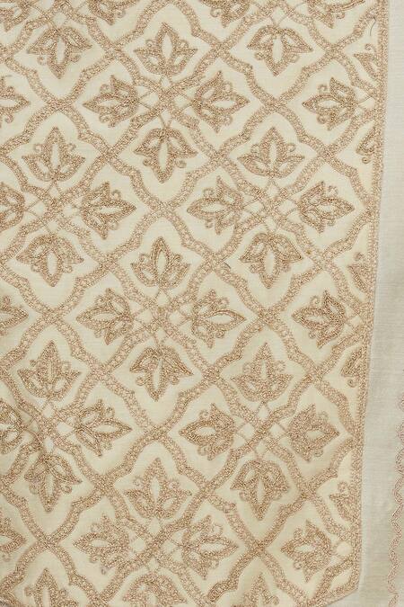 Ekam By Manish_Beige Cotton Silk Thread Embroidery Overlap Kurta Set_at_Aza_Fashions