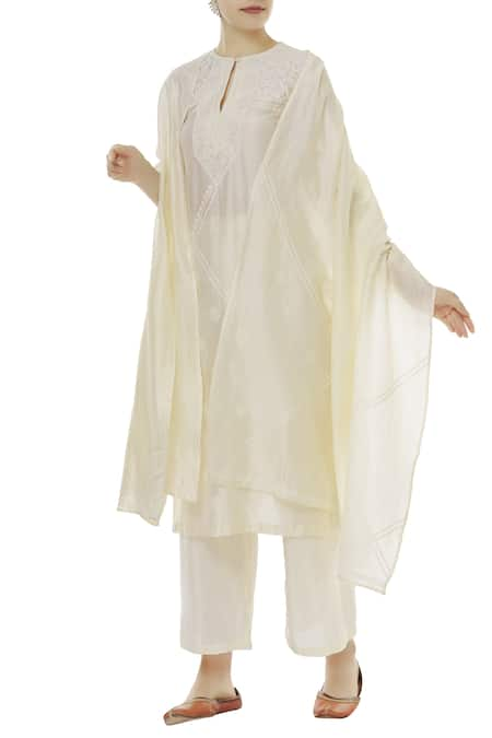 Myra by Anju Narain Off White Chikankari Embroidered Palazzo Set