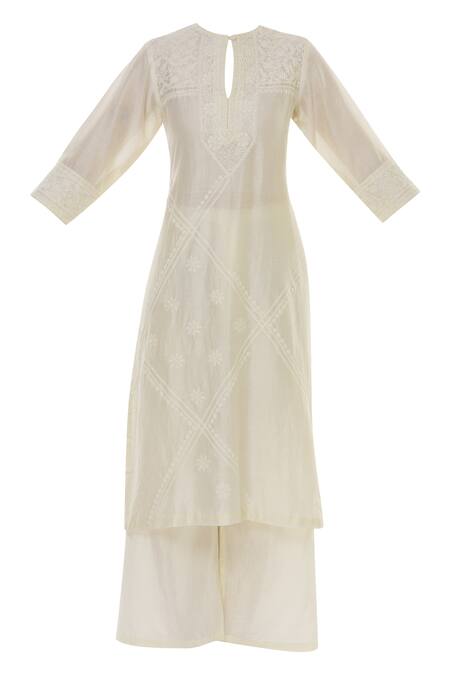 Buy Myra By Anju Narain Off White Chikankari Embroidered Palazzo Set Online at Aza Fashions Buy_Myra By Anju Narain_Off White Chikankari Embroidered Palazzo Set_Online_at_Aza_Fashions