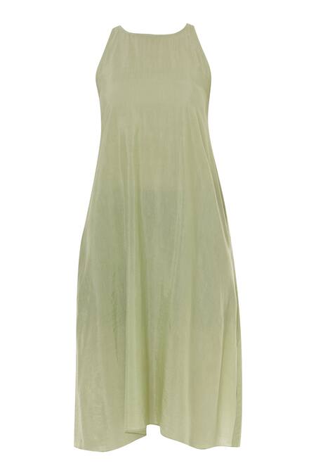 Buy_Myra By Anju Narain_Green Chiffon Chikankari Embroidered Dress_Online_at_Aza_Fashions