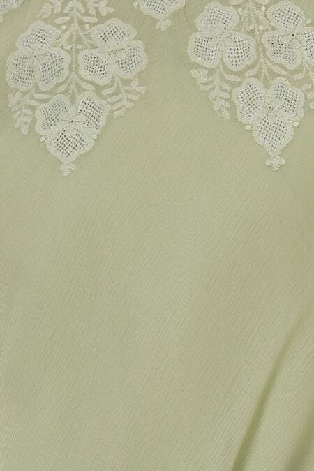 Myra By Anju Narain_Green Chiffon Chikankari Embroidered Dress_at_Aza_Fashions