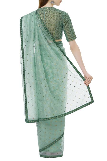 Shop Dnu Priyal Prakash Green Organza Embroidered Saree Set at Aza Fashions Shop_Dnu Priyal Prakash_Green Organza Embroidered Saree Set_at_Aza_Fashions