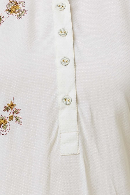 Neeta Bhargava_Off White Silk, Organic Stand Fall Collar High Low Tunic _at_Aza_Fashions