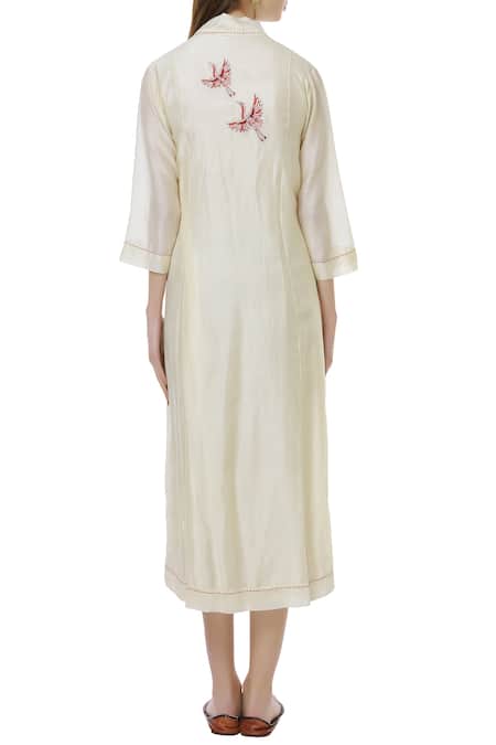 Shop Neeta Bhargava Off White Silk, Organic Dress Round Neckline Midi With Jacket at Aza Fashions Shop_Neeta Bhargava_Off White Silk, Organic Dress Round Neckline Midi With Jacket _at_Aza_Fashions