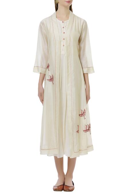Buy Neeta Bhargava Off White Silk, Organic Dress Round Neckline Midi With Jacket Online at Aza Fashions Buy_Neeta Bhargava_Off White Silk, Organic Dress Round Neckline Midi With Jacket _Online_at_Aza_Fashions