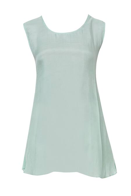 Shop Neeta Bhargava Green Cotton Silk Shirt Stand Fall Collarinner Round Embroidered Tunic Online at Aza Fashions Shop_Neeta Bhargava_Green Cotton Silk Shirt Stand Fall Collarinner Round Embroidered Tunic _Online_at_Aza_Fashions