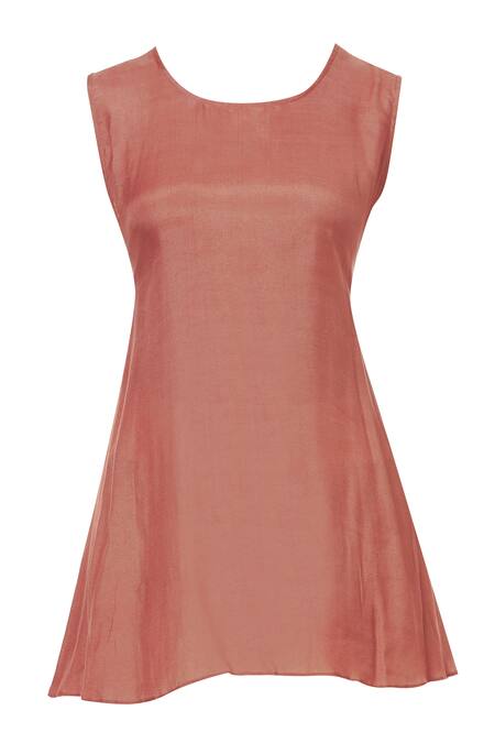 Shop_Neeta Bhargava_Red Cotton Silk Inner Round Neckline, Tunic Embroidered _Online_at_Aza_Fashions