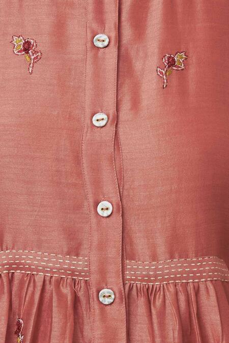 Neeta Bhargava_Red Cotton Silk Inner Round Neckline, Tunic Embroidered _at_Aza_Fashions
