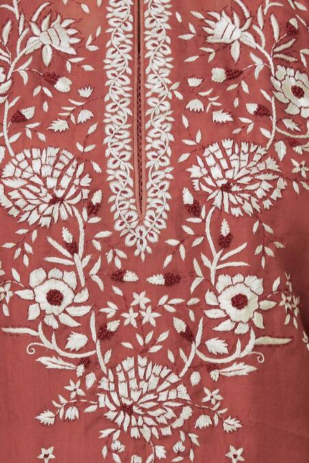 Shop Neeta Bhargava Red Organza, Cotton Silk Inner Round Neckline, Kurta Embroidered Lehenga Set Online at Aza Fashions Shop_Neeta Bhargava_Red Organza, Cotton Silk Inner Round Neckline, Kurta Embroidered Lehenga Set _Online_at_Aza_Fashions